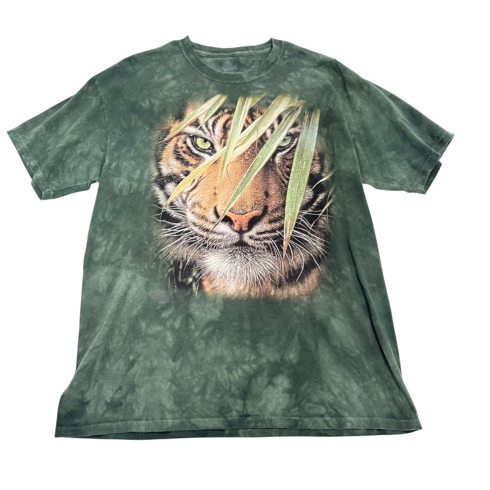 The Mountain Tiger Face T Shirt Tie Dye Green XL Animal Big Cats